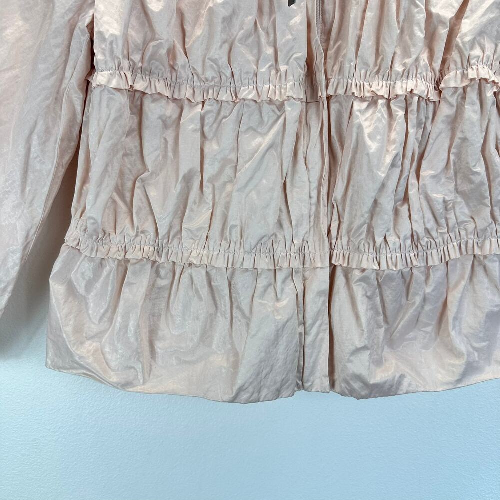 Chico's Ruffled Ruched Pink Jacket Full Zip Windbreaker 2 Large - Picture 4 of 8